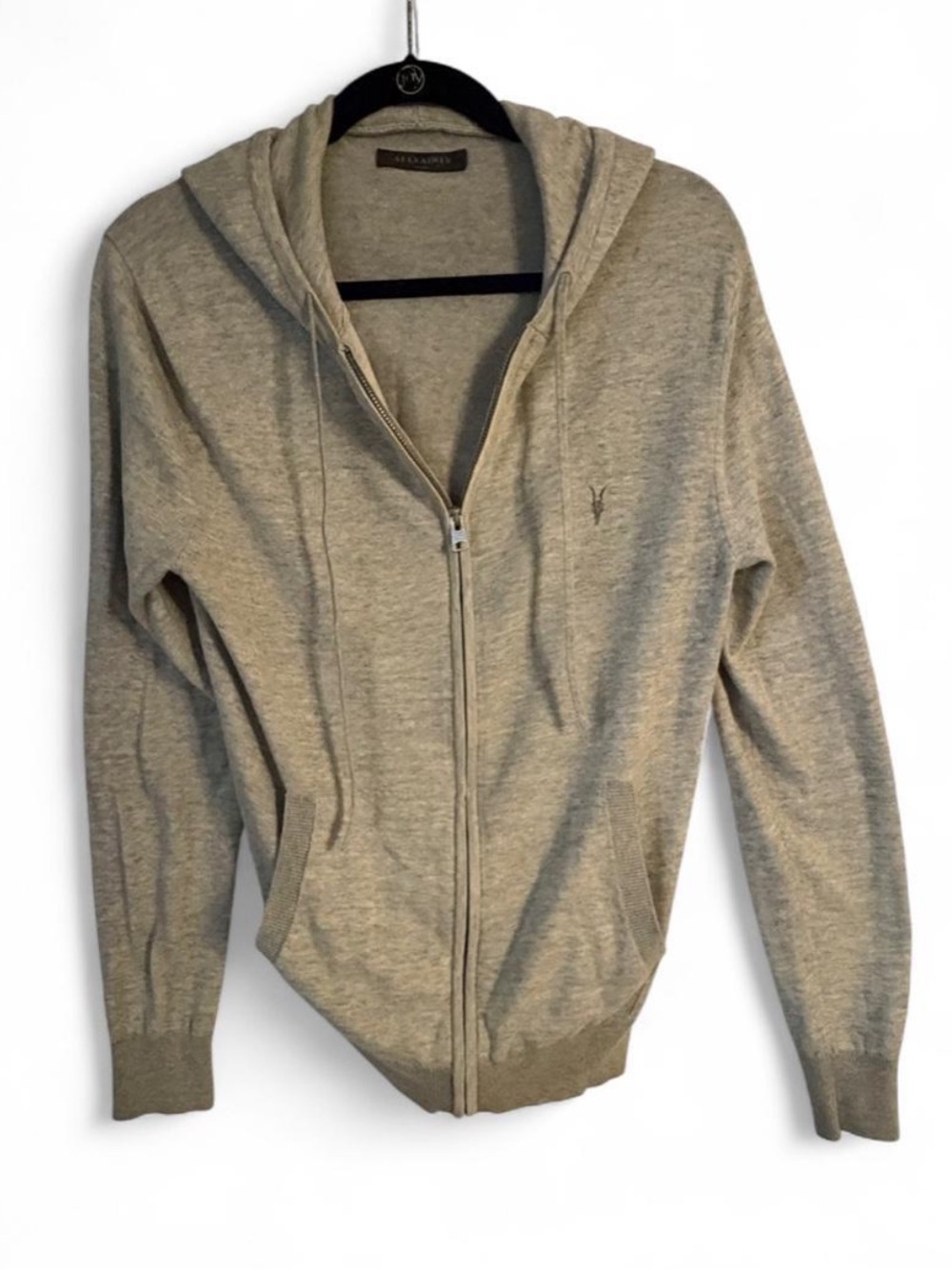 AllSaints Light Gray Zip-Up Hoodie Sweater